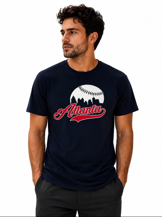 Gildan Other - Gildan Heavy Cotton Atlanta Baseball Graphic Tee Navy Blue Mens Size Large